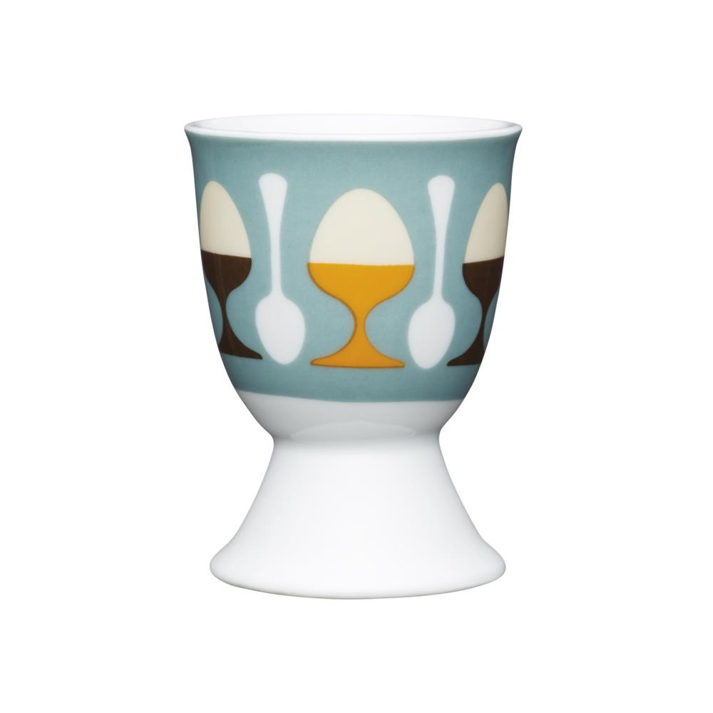 Kitchen Craft Traditional Porcelain Egg Cup: Retro Egg & Spoon